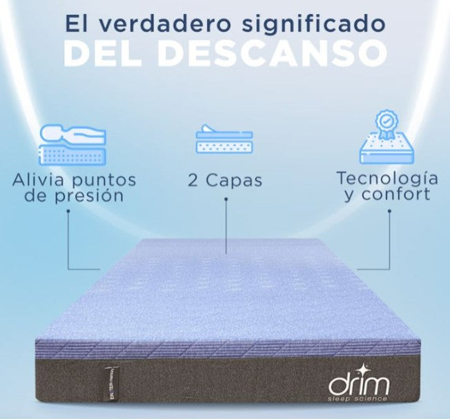 Colchón Matrimonial DRIM Memory Foam Tecnología de Descanso Con Edredón Deluxe Esquimal