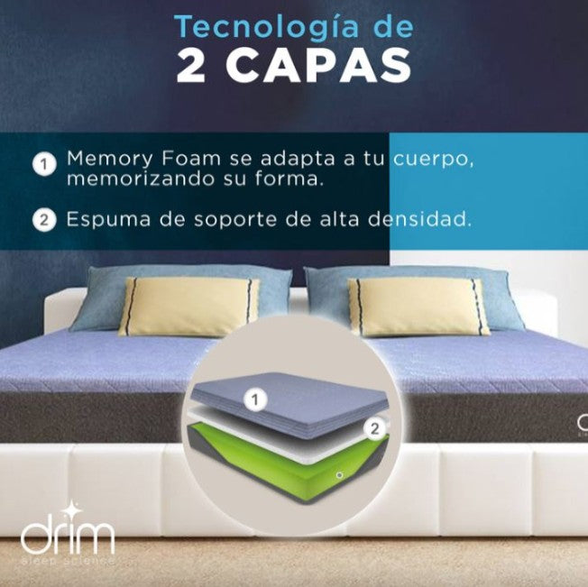 Colchón Matrimonial DRIM Memory Foam Tecnología de Descanso Con Edredón Deluxe Esquimal