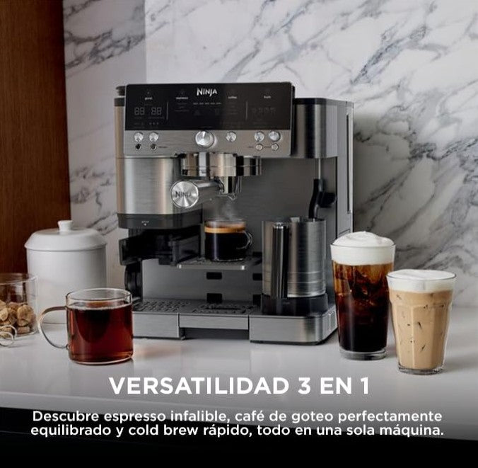 Cafetera Espresso Ninja 3 en 1 | Espresso, Café y Cold Brew | Molinillo Integrado