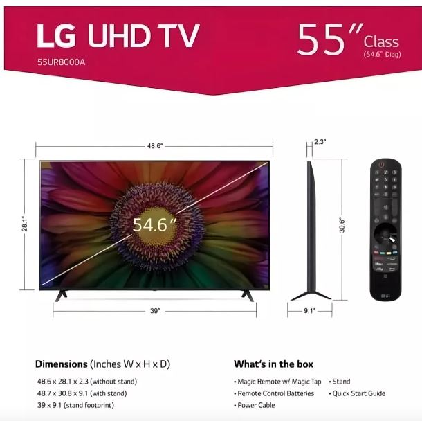 LG Pantalla TV Smart 55 pulgadas Uhd Webos Thinq