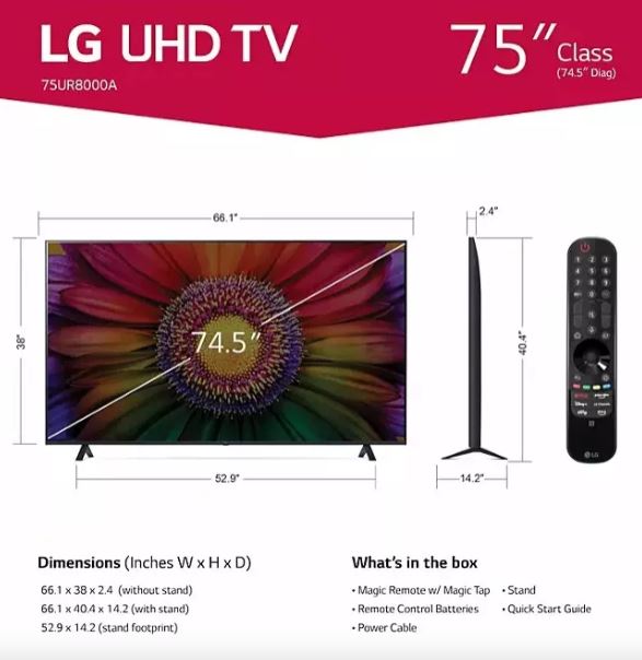 LG Pantalla 75 Pulgadas Smart Tv Webos 4k Hdr