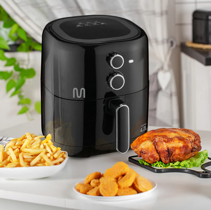 FREIDORA DE AIRE CON REJILLA 4L NEGRA 1500W 127V