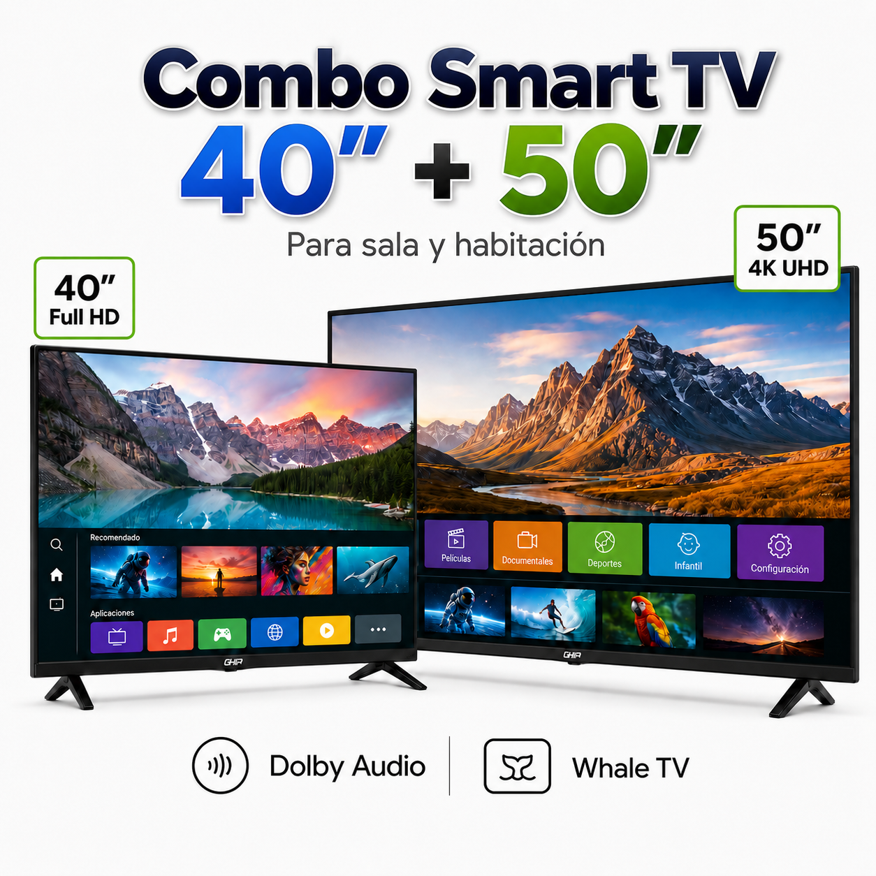Combo 2 Pantallas Smart TV GHIA 40” y 50”