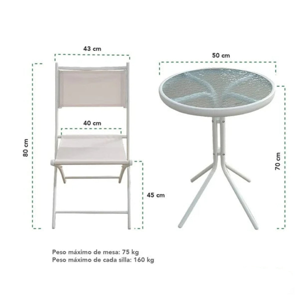 Juego de Comedor para Exterior con Mesa y 2 Sillas para Jardín o Terraza