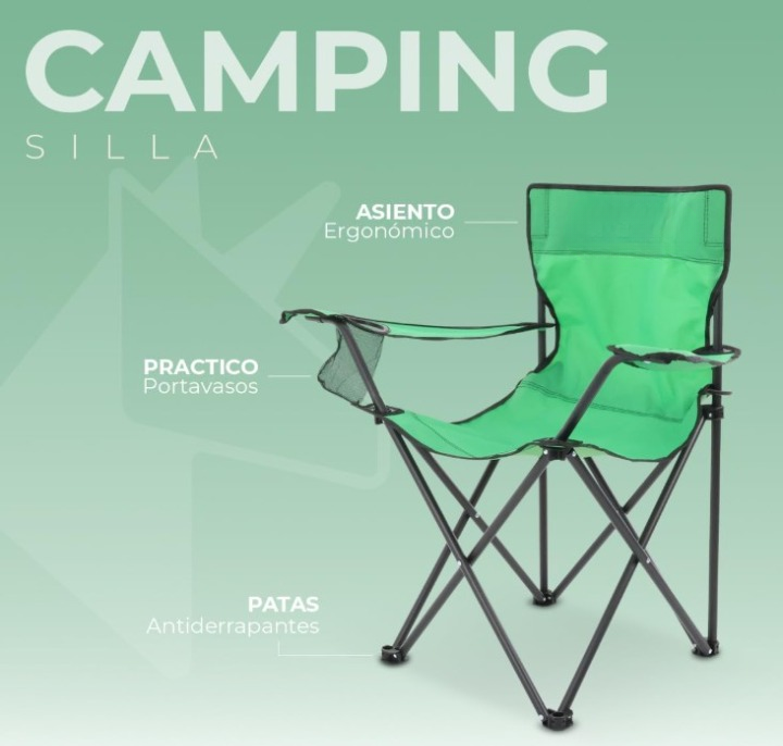 Silla Playera Plegable Portatil Para Exteriores Camping Set de 4 piezas Verde