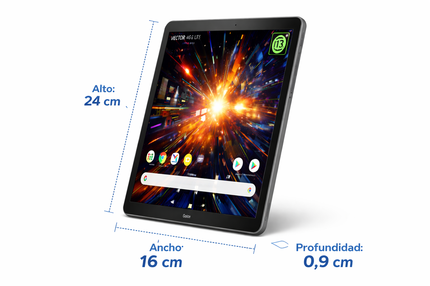 Tablet Ghia Vector 4G LTE 10.1” HD 64GB 4GB RAM Android 13 – Gris