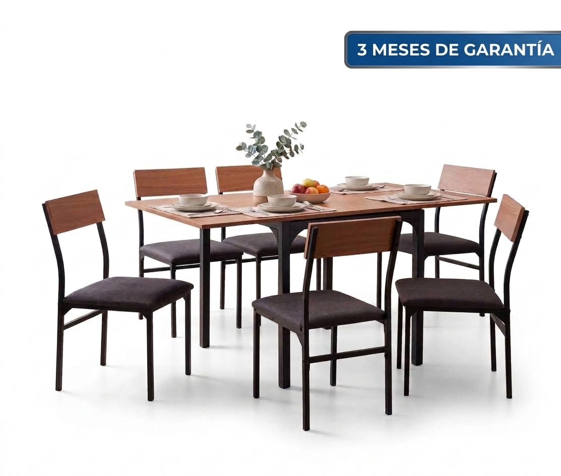 Comedor Extensible Rectangular 6 Sillas Mesa Plegable Madera