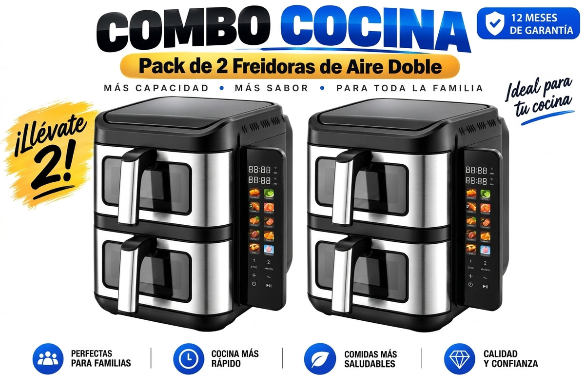 Freidora de Aire Doble Mirati 11L Color Negro Paquete de 2