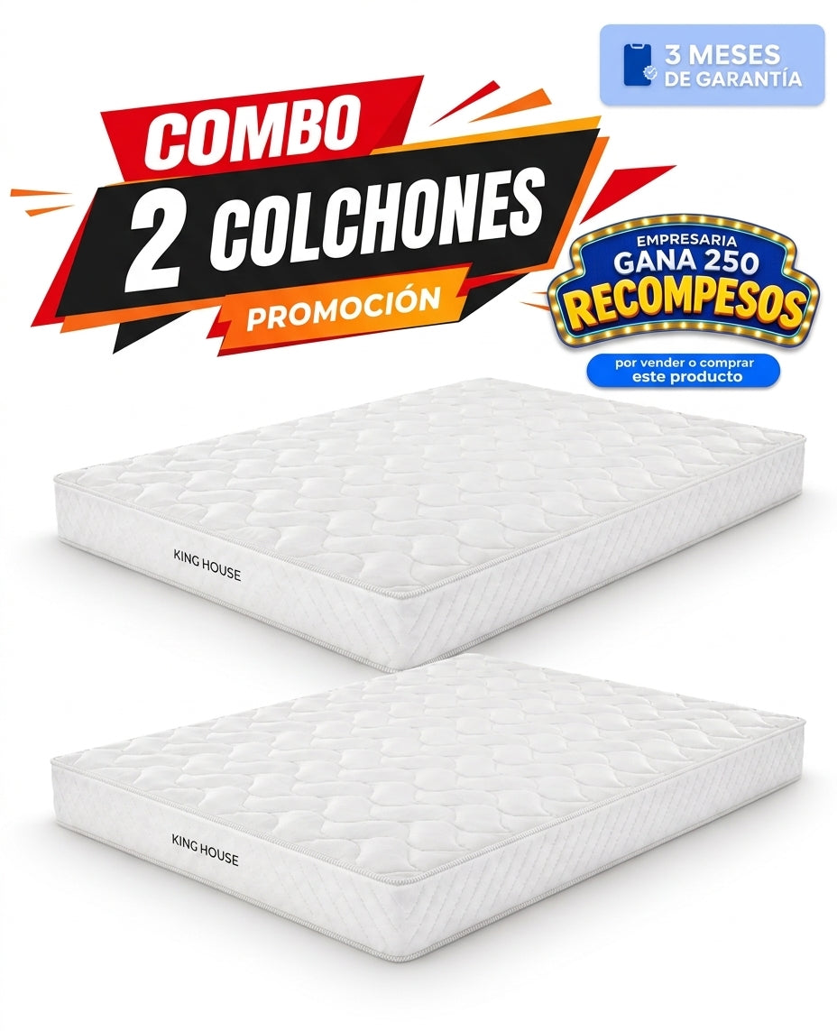 Combo 2 Colchones Matrimonial Alta Densidad Hipoalergenico Antiacaros