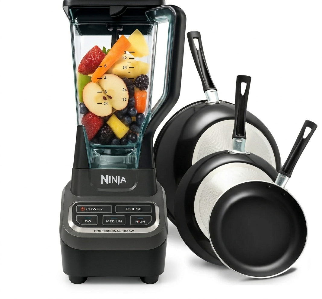 Combo Cocina: Licuadora Ninja 1000w Profesional + Juego 3 Sartenes Antiadherentes