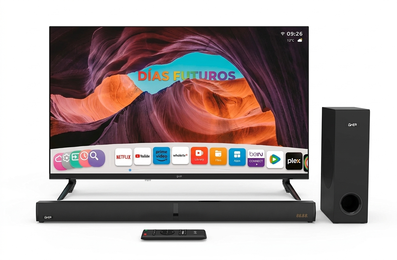 Combo Pantalla Smart TV Resolución 4K 50” + Barra de Sonido 2.1 con Subwoofer