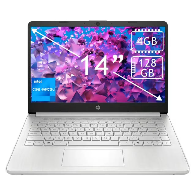 LAPTOP HP 14in Intel N150, 4GB RAM, 128GB SSD, Plata, Windows 11 Home S