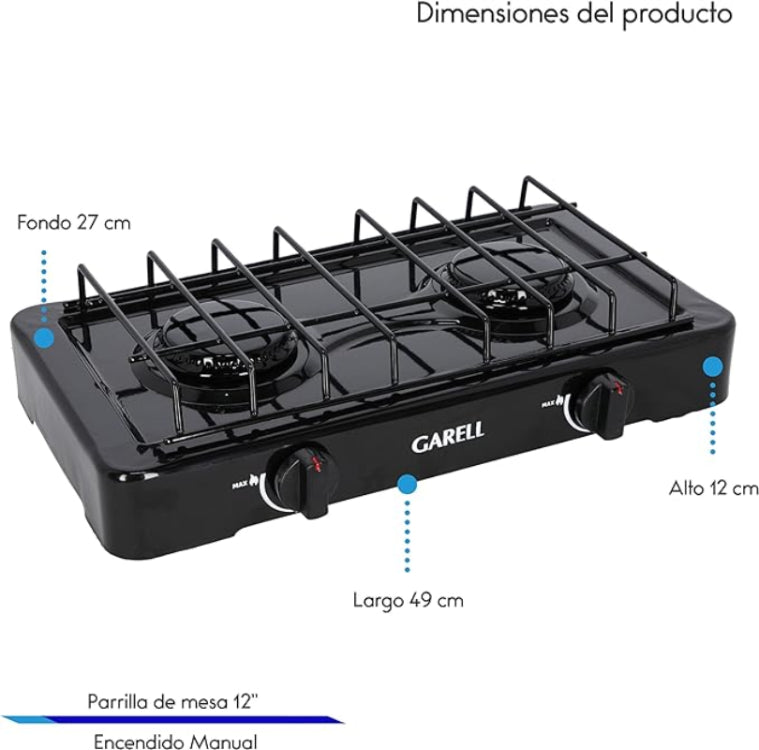 Parrilla Estufa de Gas Mesa de 2 Quemadores