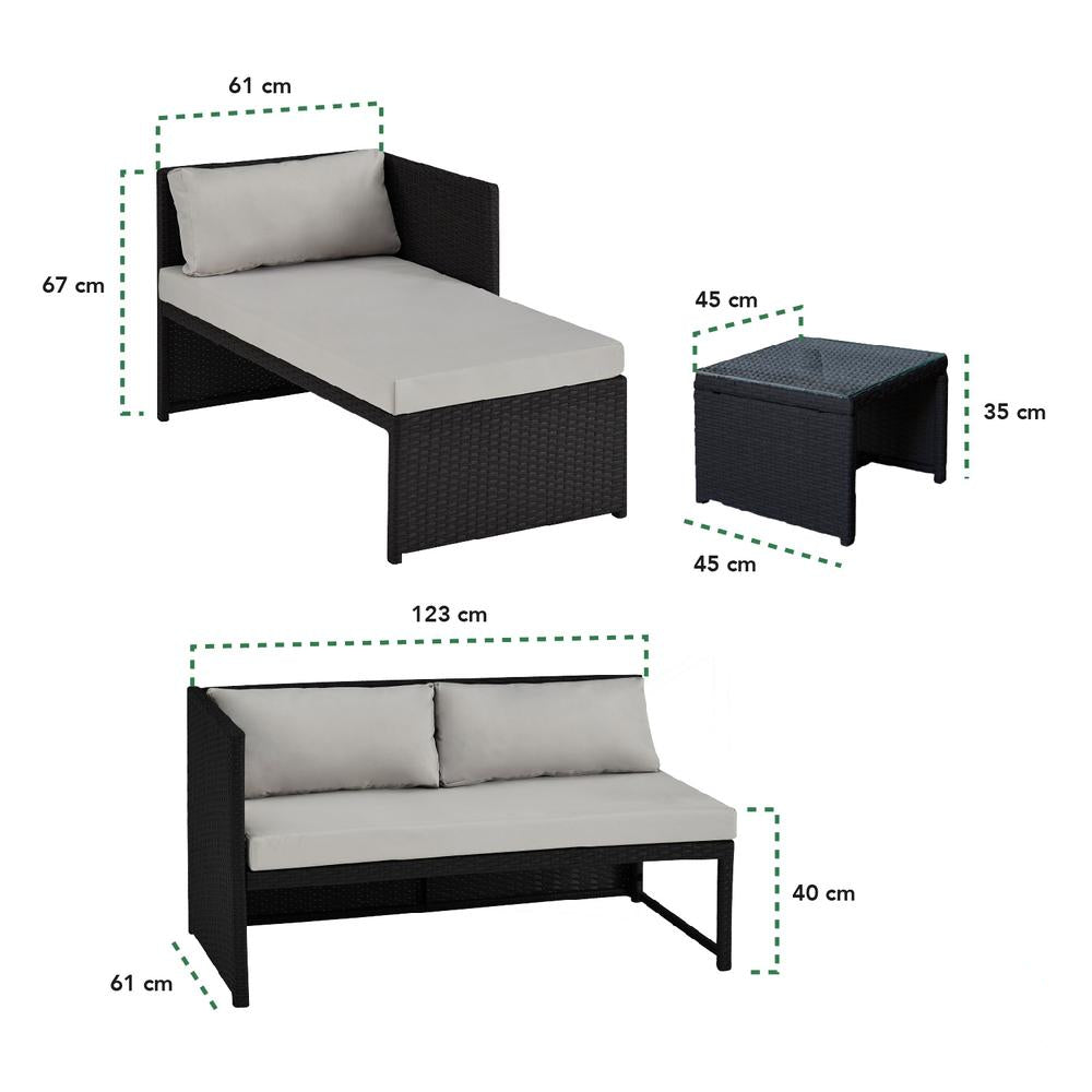 Sala Exterior Esquinera Mueble Jardín Ratan Sofa Negro/Gris