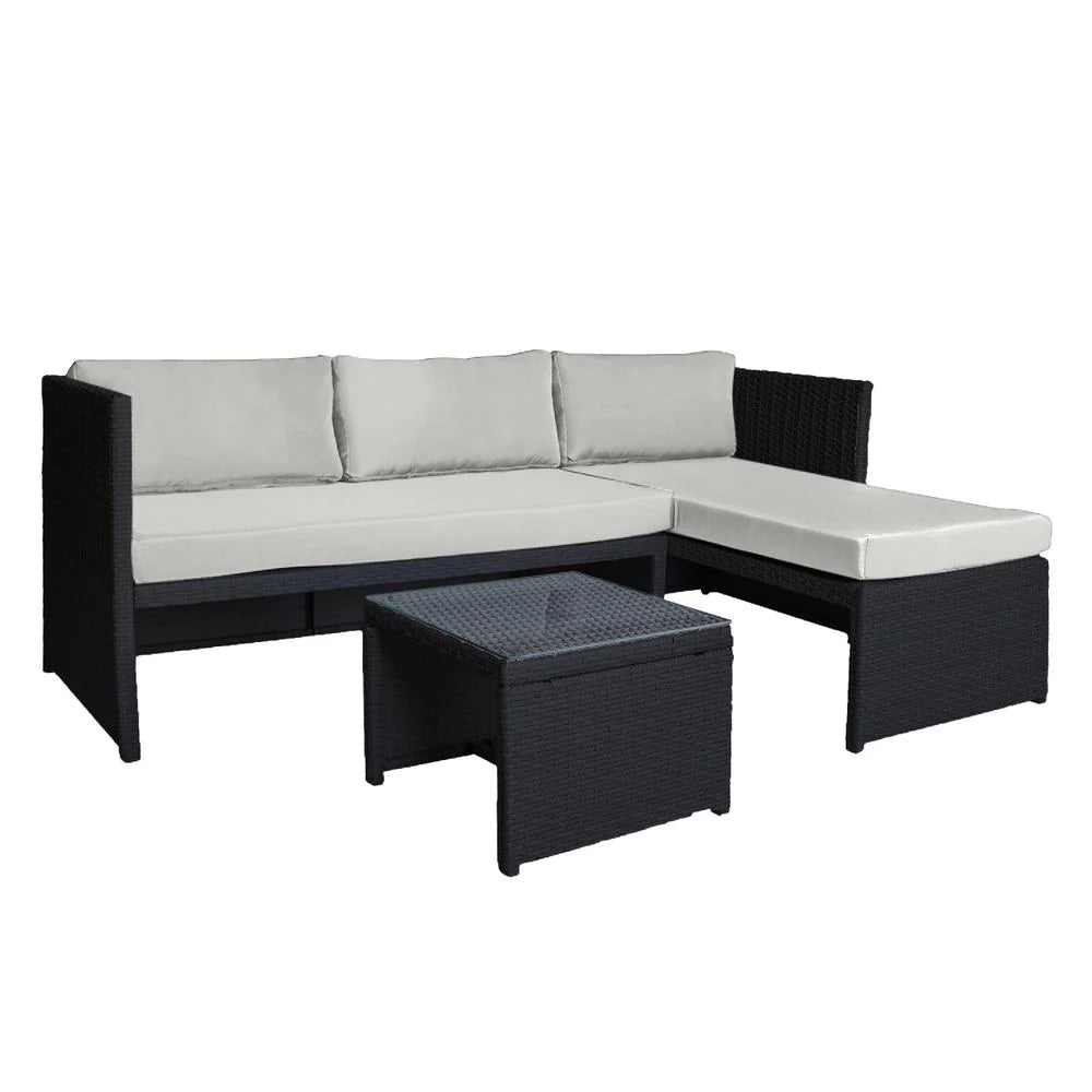 Sala Exterior Esquinera Mueble Jardín Ratan Sofa Negro/Gris