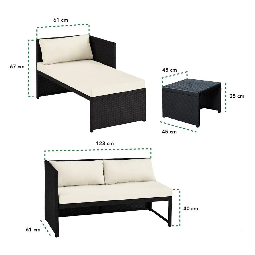 Sala Exterior Esquinera Mueble Jardín Ratan Sofa Negro/Blanco