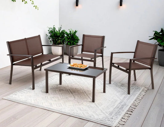 Sala de Exterior para Jardín con Sillas, Sillón y Mesa 4 Piezas