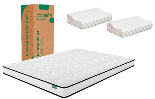 Set Colchón Matrimonial En Caja De Alto Memory Foam Espuma Kinghouse + Almohada Ortopédica Cervical Memory Blanca