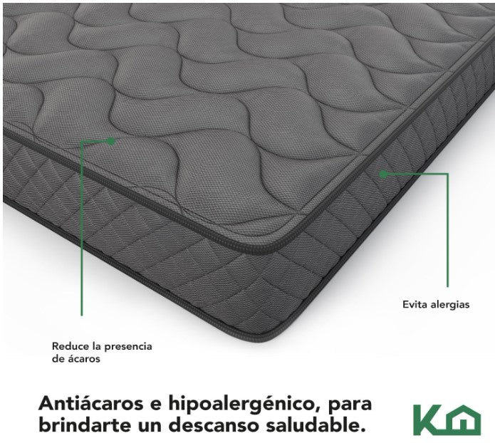 Colchon Individual De Alta Densidad, Antiacaros e Hipoalergenico Gris Kingshouse