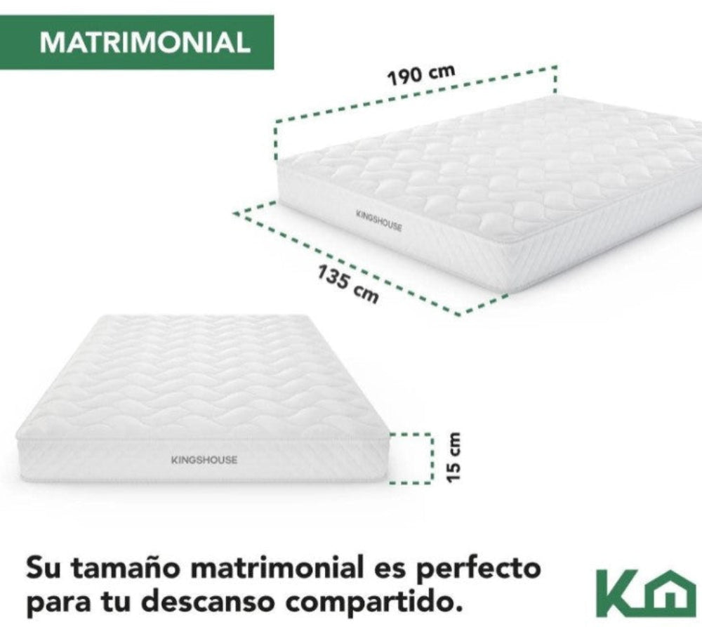 Set de Descanso Matrimonial KingsHouse: Colchón Alta Densidad antiácaros + 4 Almohadas Ortopédicas Súper Visco