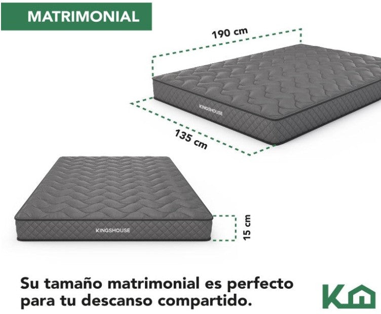 Combo de 2 Colchones Matrimoniales  Kingshouse De Alta Densidad, Antiacaros e Hipoalergenico Gris