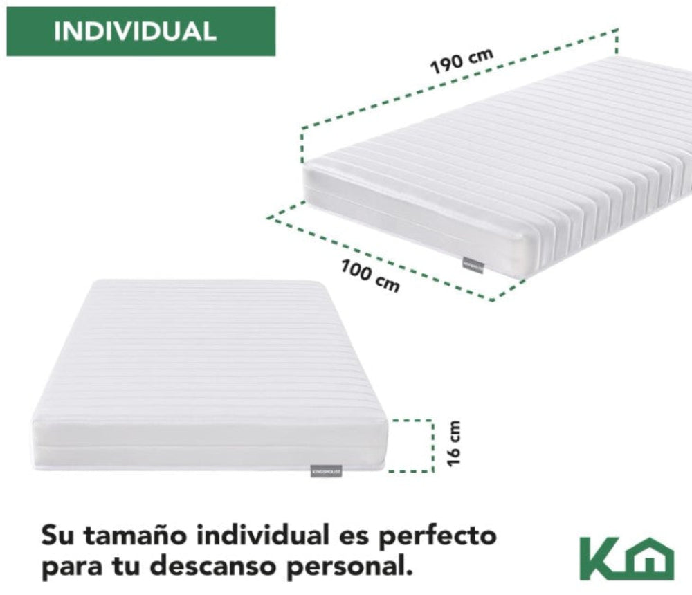 Colchón Individual Kingshouse Blanco De Alta Densidad, Antiacaros e Hipoalergénico