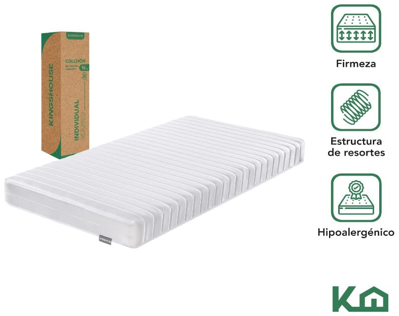 Colchón Individual Kingshouse Blanco De Alta Densidad, Antiacaros e Hipoalergénico