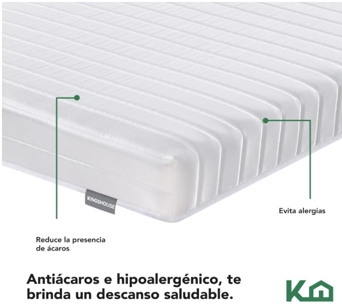Colchón Individual Kingshouse Blanco De Alta Densidad, Antiacaros e Hipoalergénico