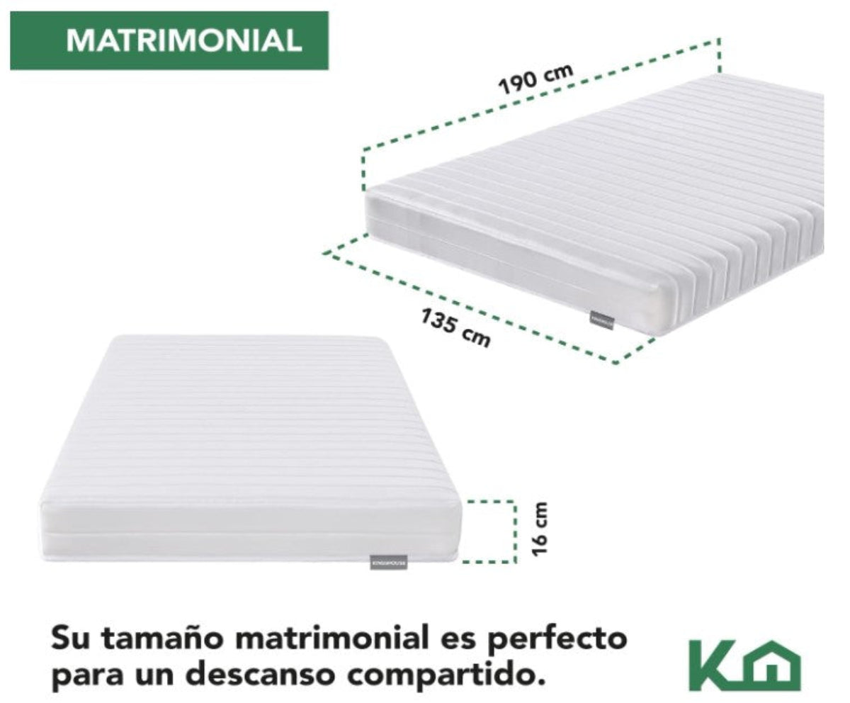 Colchon Matrimonial Kingshouse Blanco De Alta Densidad, Antiacaros e Hipoalergenico