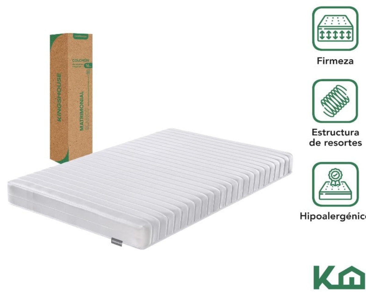 Colchon Matrimonial Kingshouse Blanco De Alta Densidad, Antiacaros e Hipoalergenico