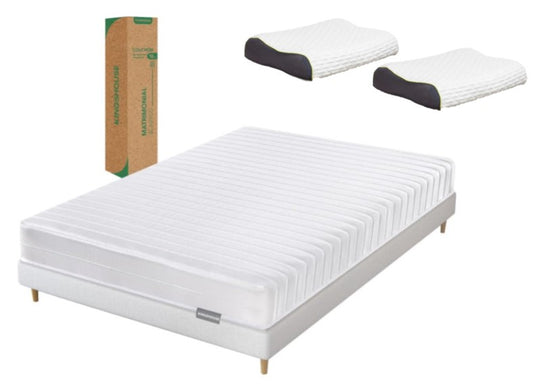 Combo Colchon Matrimonial Blanco De Alta Densidad, Antiacaros e Hipoalergenico + Almohada Ortopédica Cervical Fresh Gel