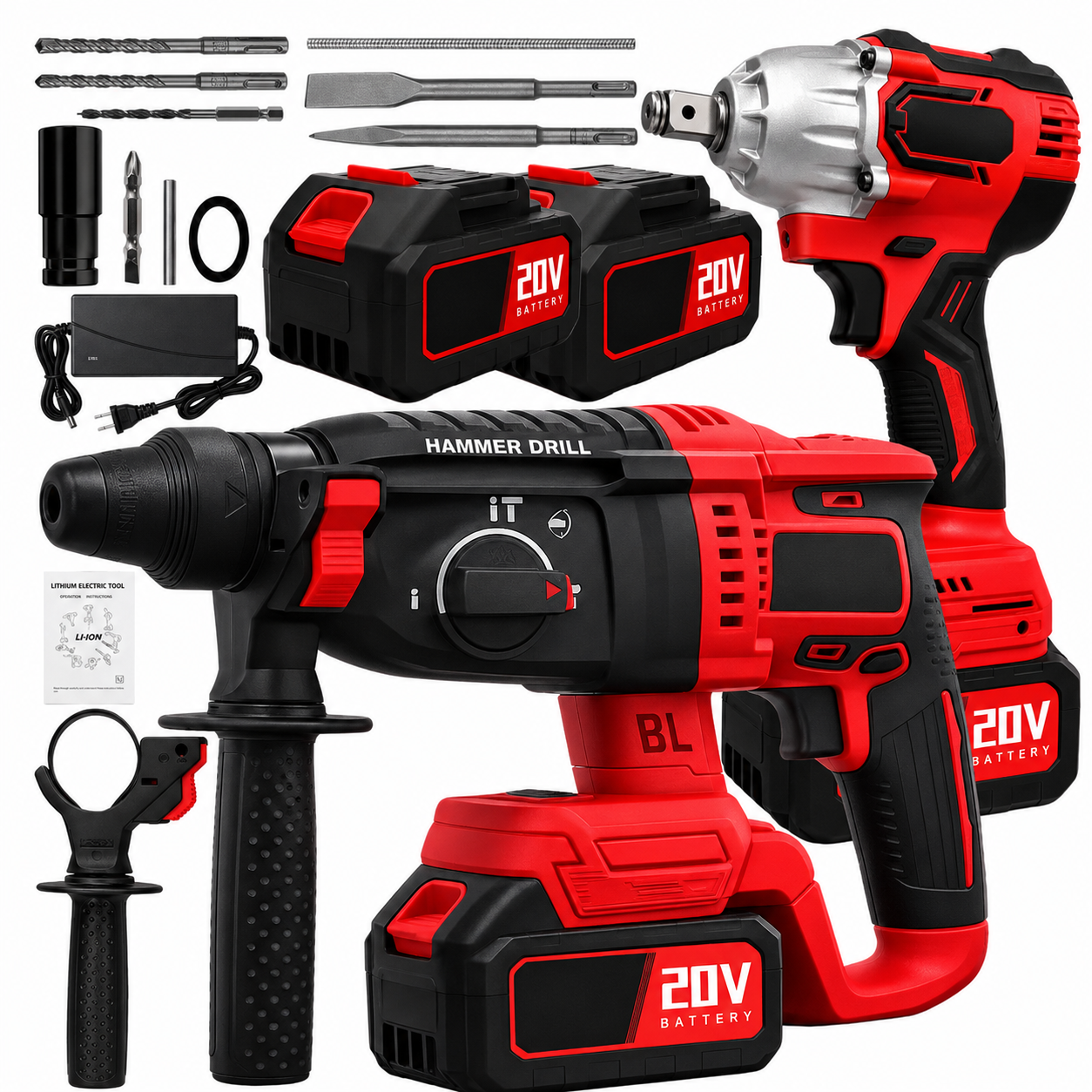 Combo Llave De Impacto Y Taladro Rotomartillo Inalámbrico 20v