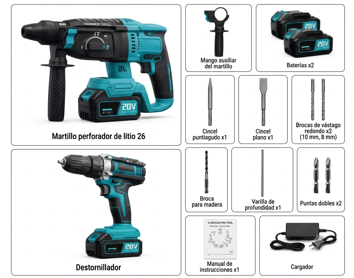 Combo Taladro Percutor Y Desarmador Inalámbrico + Batería
