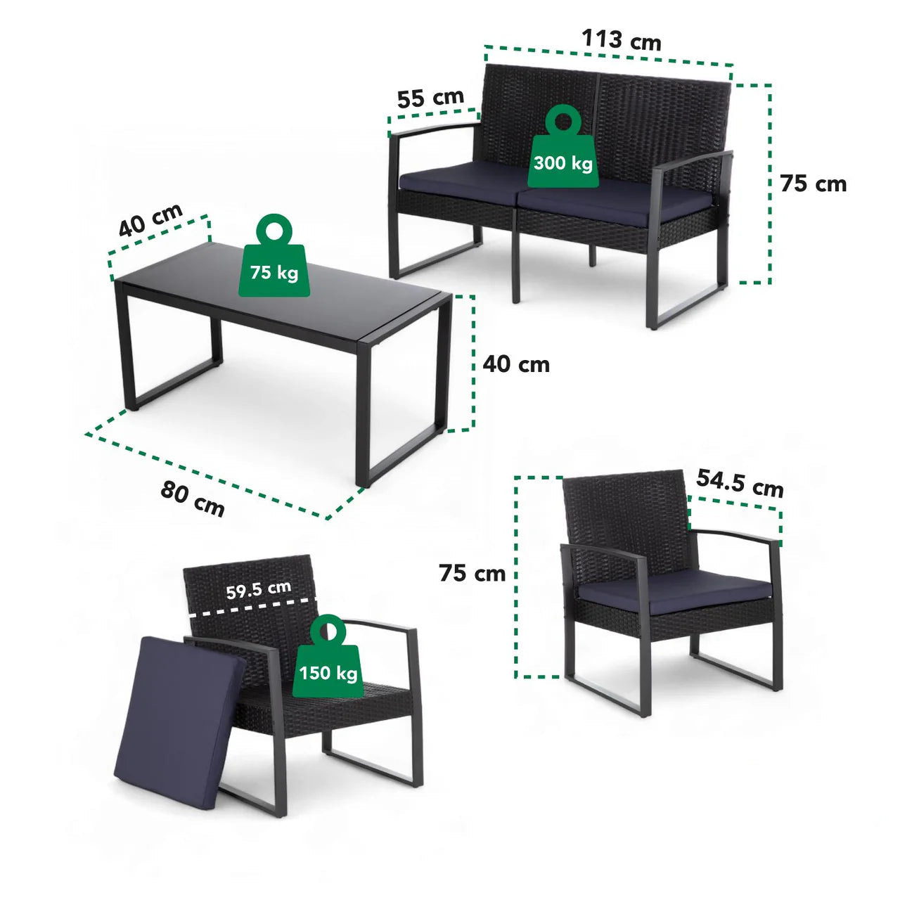 Sala para Exterior Summer Rattan 4 Piezas con Cojines