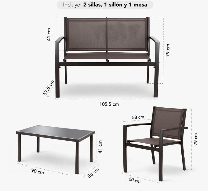 Sala Exterior para Jardin Sillas, Sillon y Mesa 4Pzas MARRON