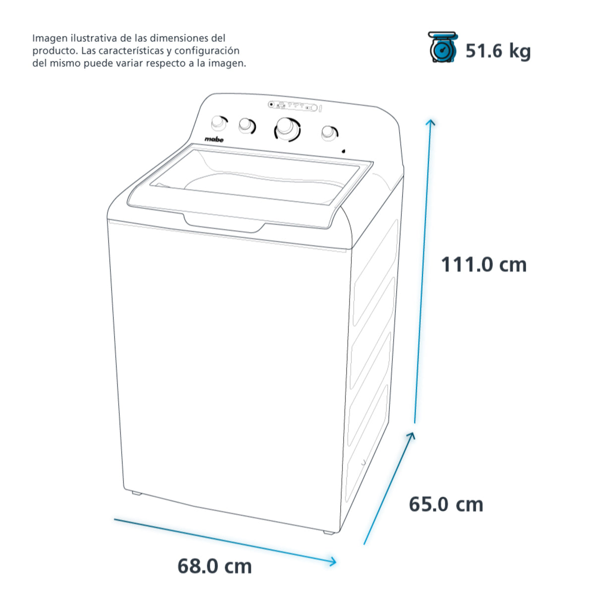 Lavadora Mabe Automática 20 kg Carga Superior Color Blanco