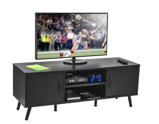Mueble de TV con Puertas y Entrepaños Negro