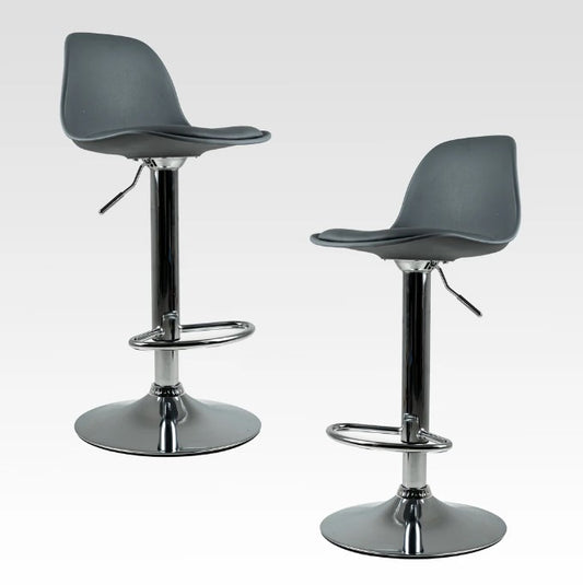 Silla Alta para Barra de Bar Giratoria Con Reposapiés Y Respaldo Medio Color Gris - Set de 2 Piezas