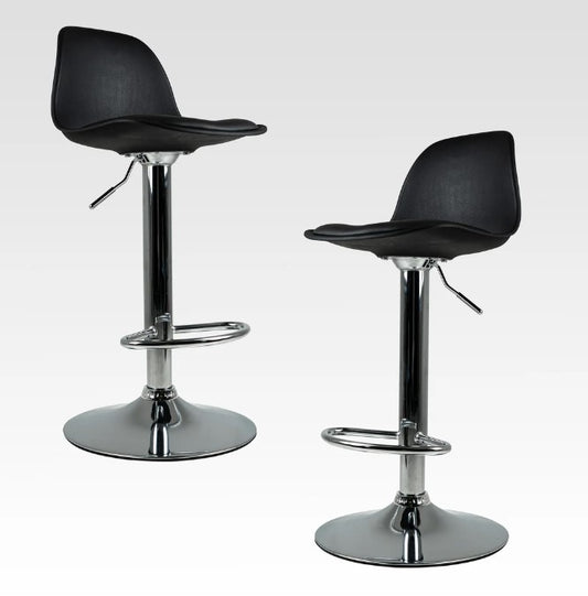 Silla Alta para Barra de Bar Giratoria Con Reposapiés Y Respaldo Medio Color Negro - Set de 2 Piezas