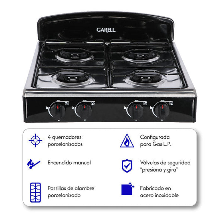Parrilla de Gas Estufa 4 quemadores Acero Inoxidable