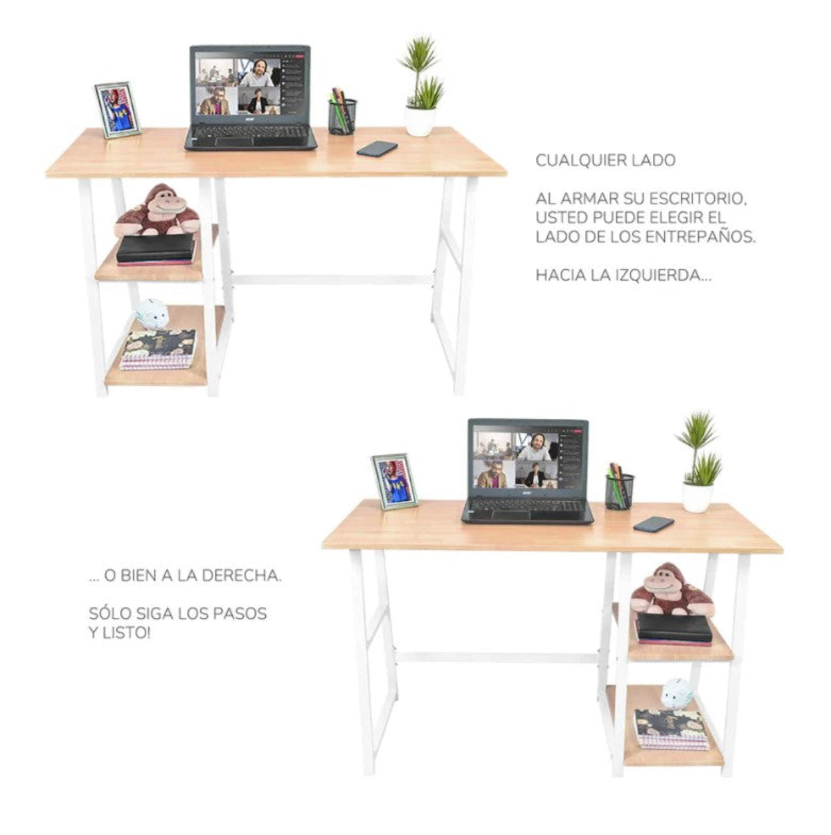 Escritorio con Entrepaños Laterales Café Claro