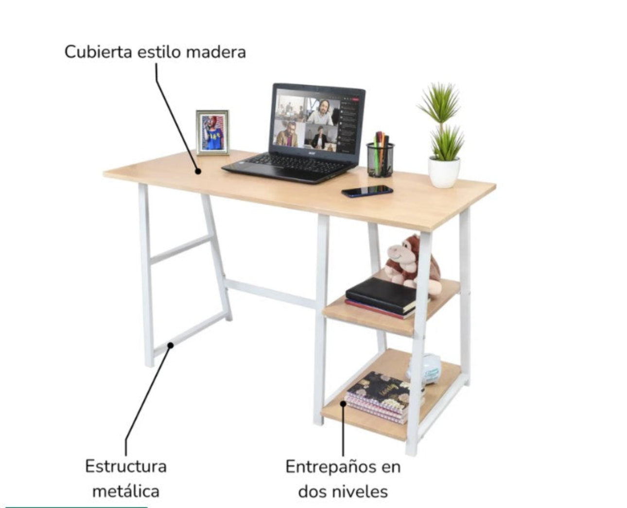 Escritorio con Entrepaños Laterales Café Claro