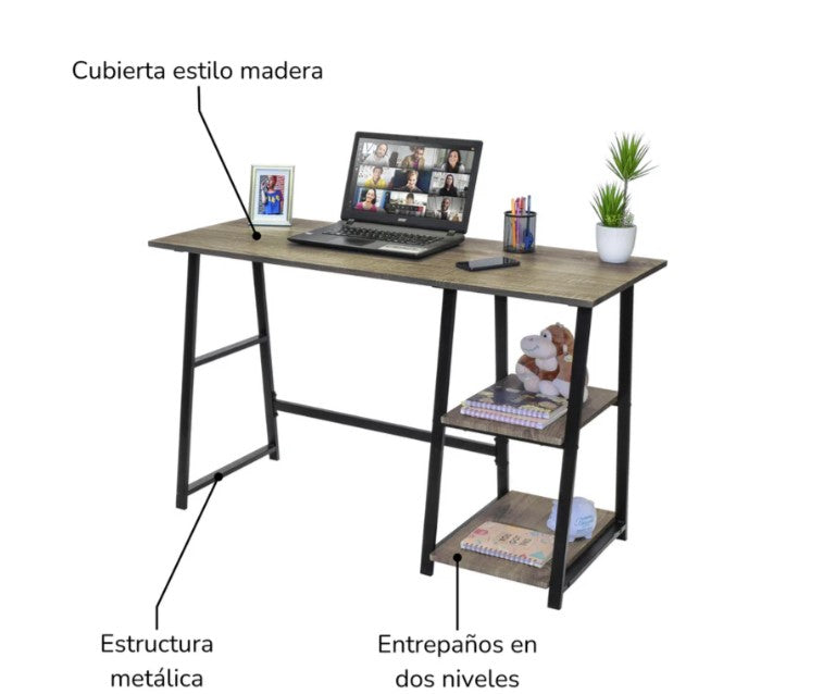 Escritorio con 2 Entrepaños Laterales Café