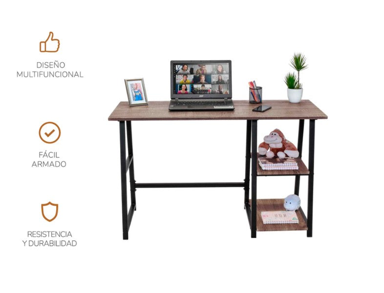 Escritorio con 2 Entrepaños Laterales Café