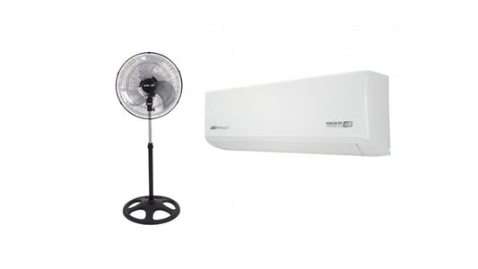 Combo 2 en 1: Aire Acondicionado Mini Split Mirage + Ventilador de Pedestal 18” MYSTORM