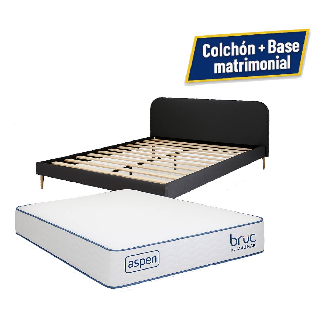Colchón Bruc Aspen Confort Plus con Base Matrimonial Tapizada – Comodidad y Estilo