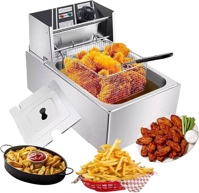 Freidora eléctrica de aceite acero inoxidable 6L 110v 1600W