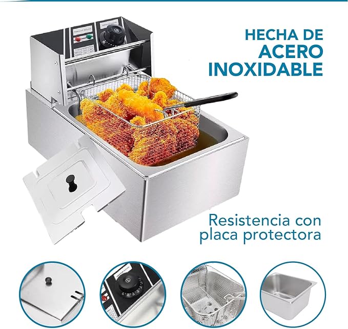 Freidora eléctrica de aceite acero inoxidable 6L 110v 1600W