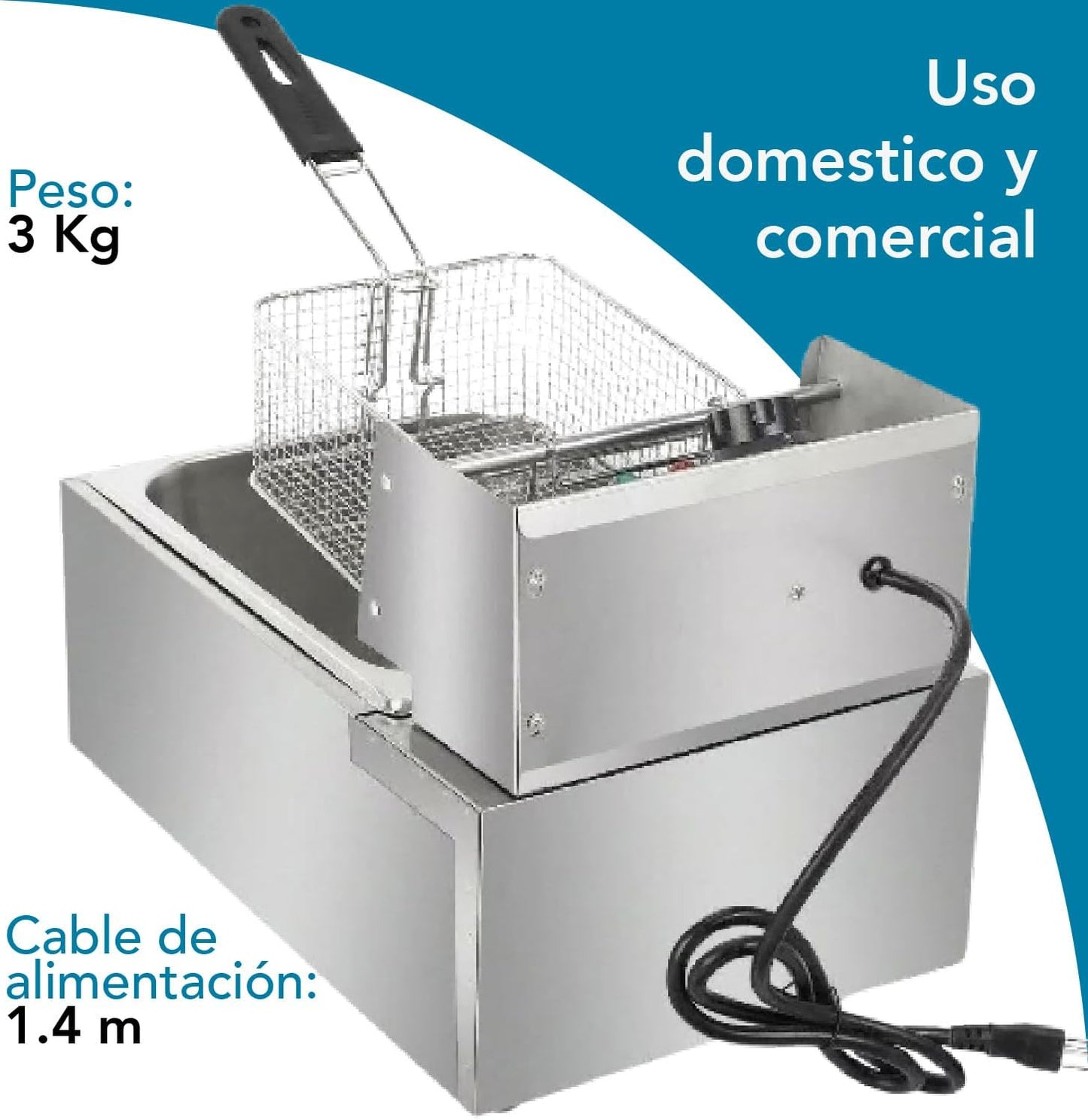 Freidora eléctrica de aceite acero inoxidable 6L 110v 1600W