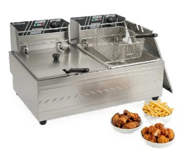 Freidora Doble de Aceite Eléctrica Industrial 12L en Acero Inoxidable – 1.6 kW / 110V